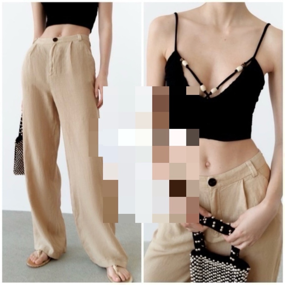 2 Pc Zara High waist wide leg linen pants Sz M Outfit Cotton On Linen Shirt